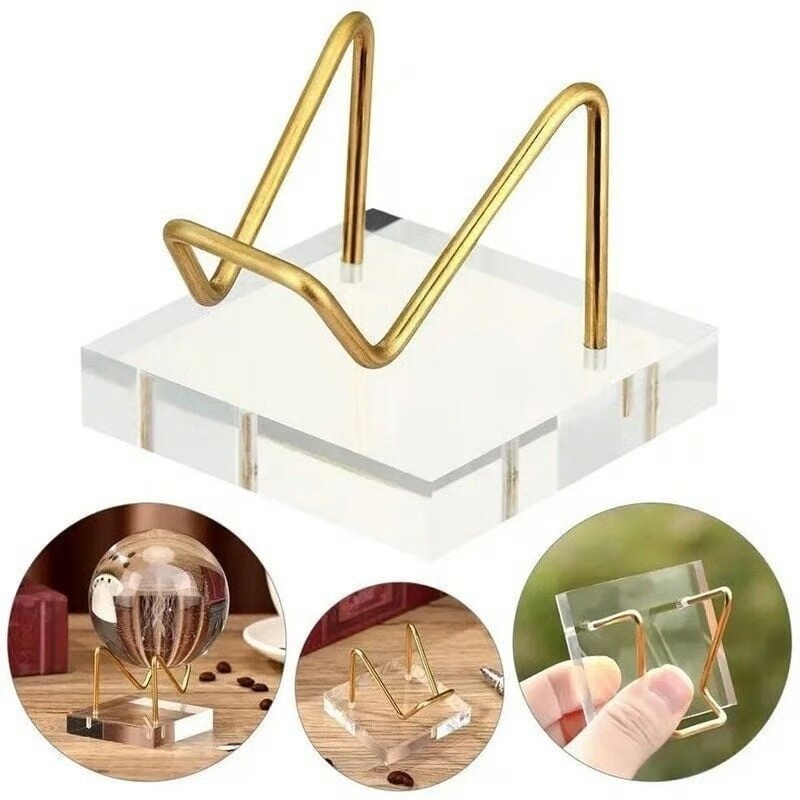 Small Crystal Mineral Display Stand Acrylic Base Silver-Color Metal 2″