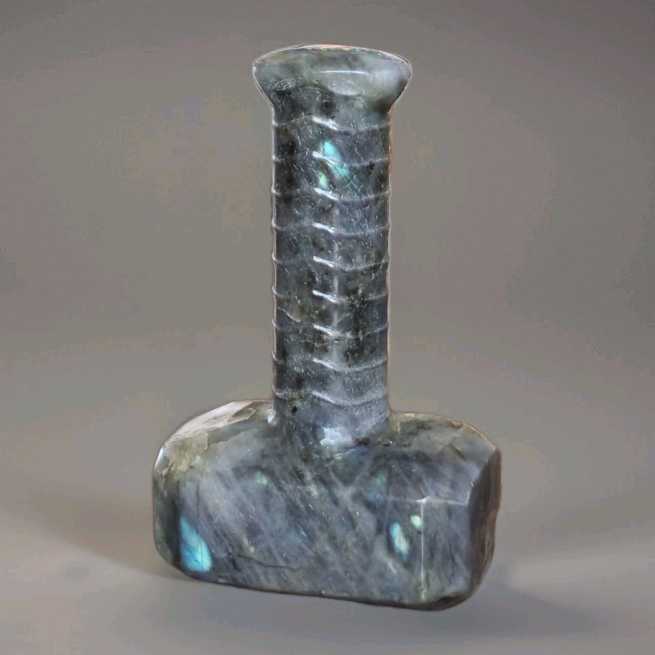 Polished Labradorite Carved Thor Hammer Mjolnir 3.75″ – 212 Grams – USA