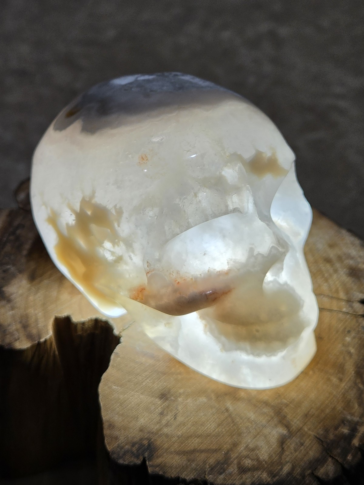 Crystal Flower Agate Skull Carving