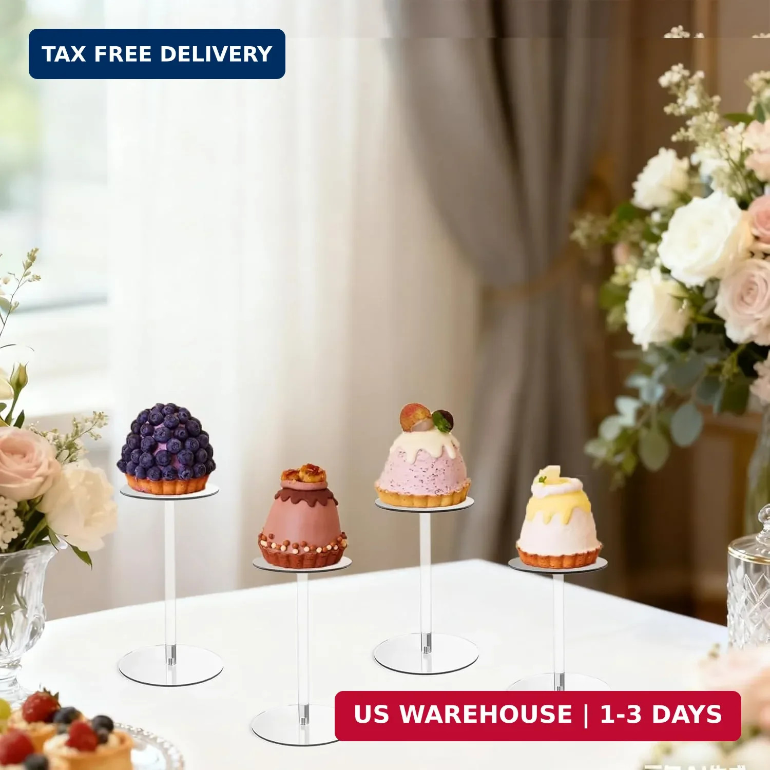 4 Pack Round Acrylic Display Stands, 5.5-5.9-6.5-7in Small Clear Acrylic Display