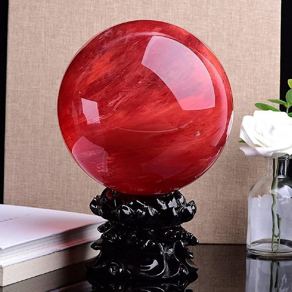 Red Obsidian Ball with Stand 4 Inch Natural Red Crystal Ruby Ball Melting Quartz