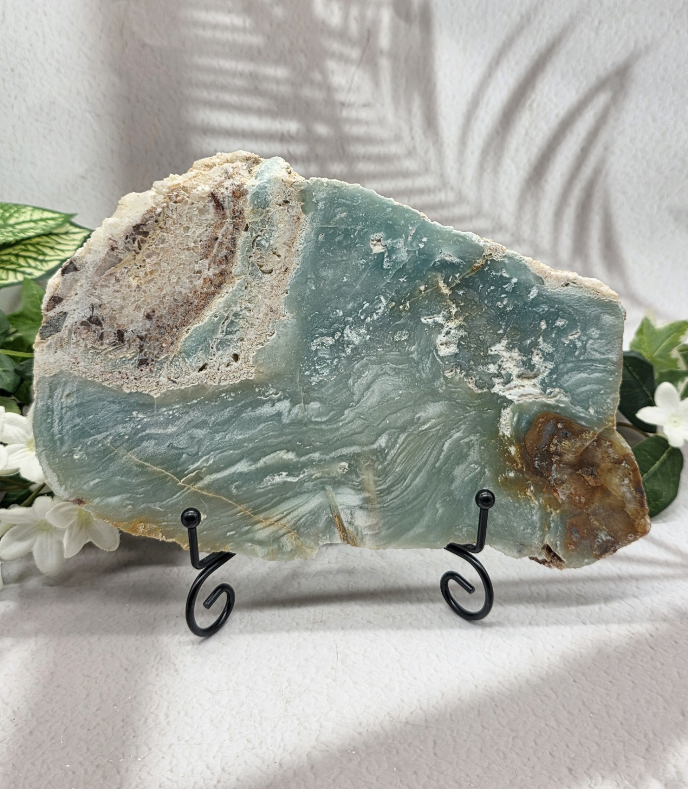 Caribbean Calcite Slab w Metal Stand Natural Blue Calcite Display 2 lb 8 oz
