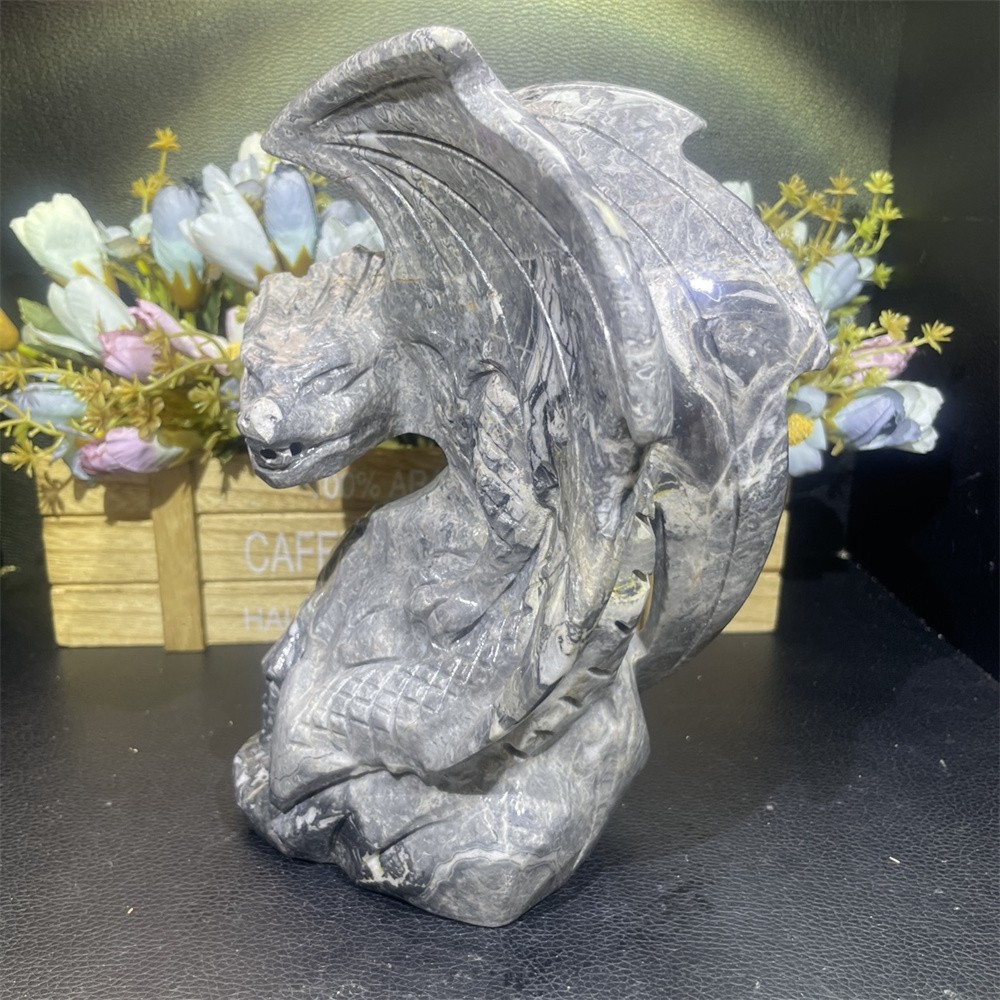 6.1LB 7.4″ Natural Picasso Jasper Flying Dragon Carved Crystal Quartz Energy