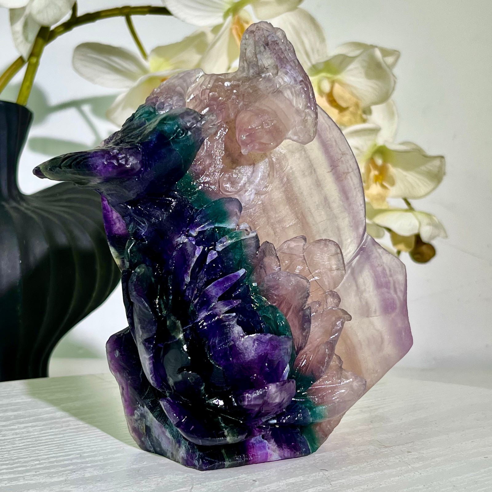 2.53LB Natural fluorite quartz products, hand carved and polished spiritual orn