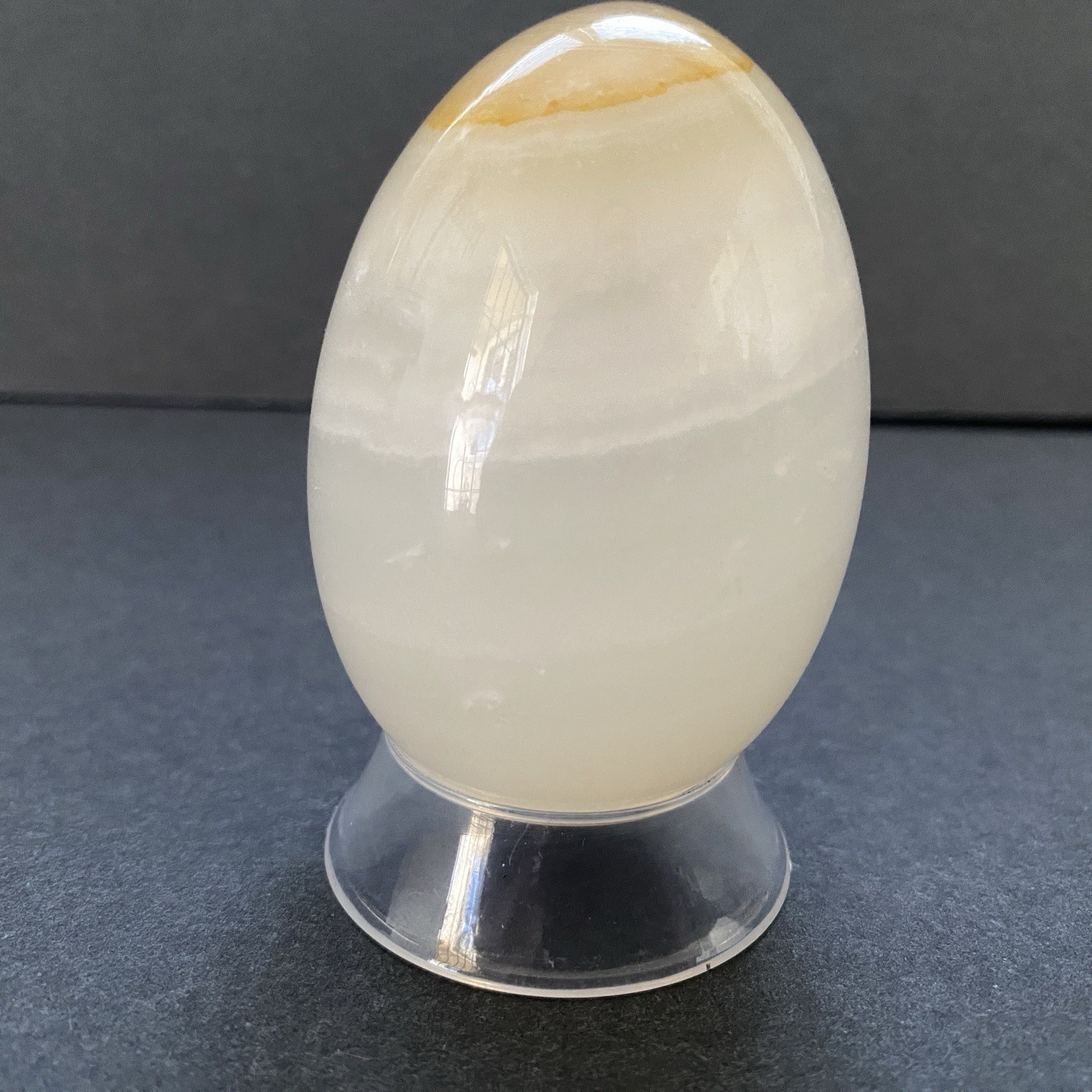 Natural Onyx Stone Egg With Stand Hand Polished Banded Agate Calcite Crystal