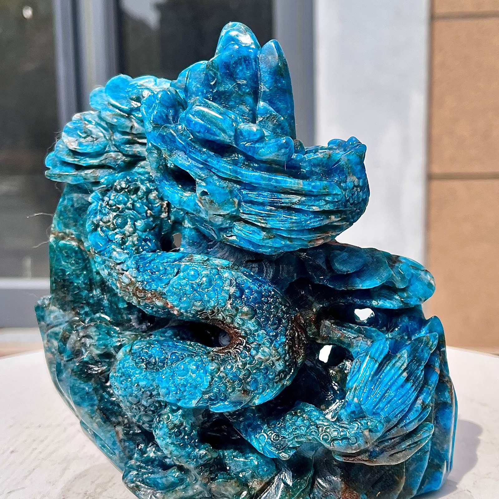 3.57LB Natural blue lithium gray shaped pattern hand carved and healed