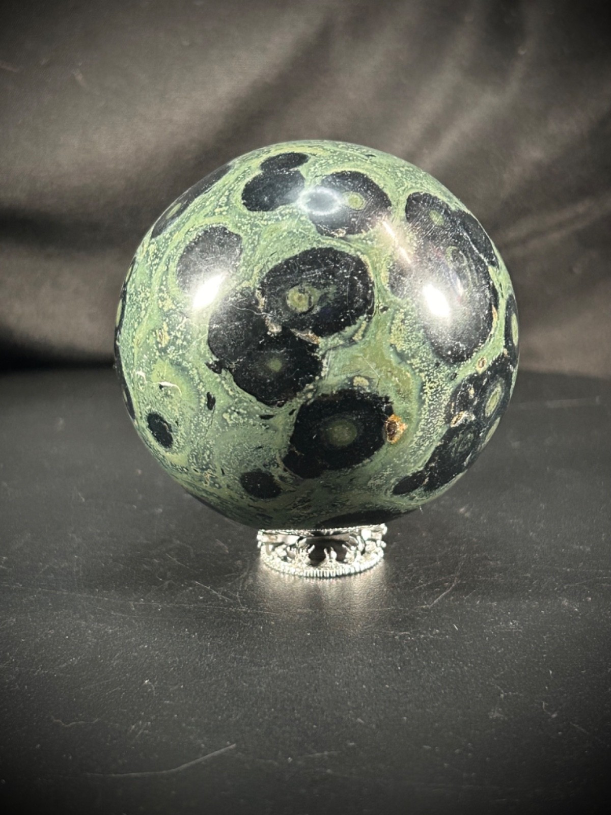 2.6″ Kambaba Jasper Sphere With Metal Stand 14 oz (396 grams)