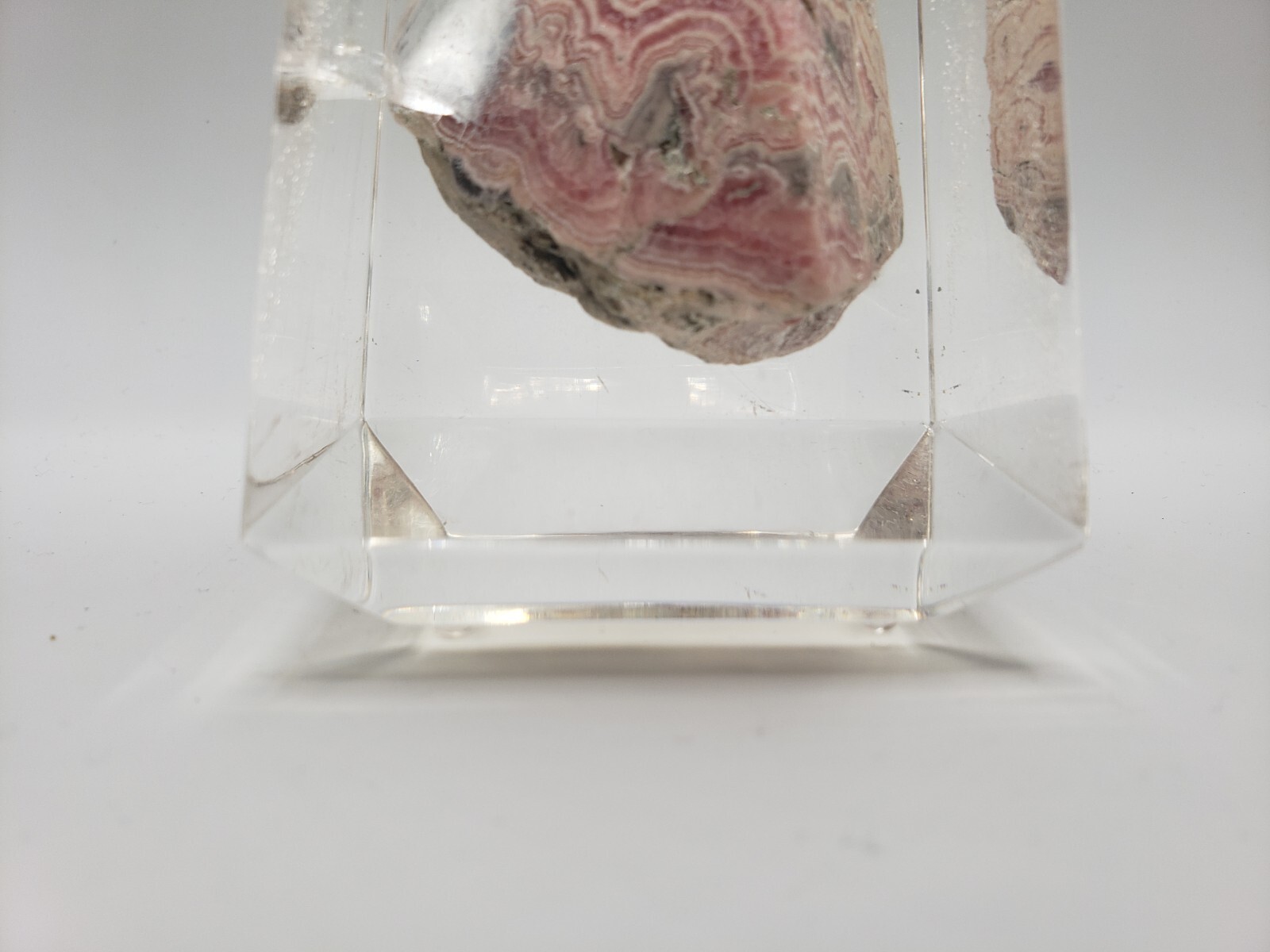 Rhodochrosite Stalactite Inca Rose Pink Mineral Specimen In a Lucite Sculpture