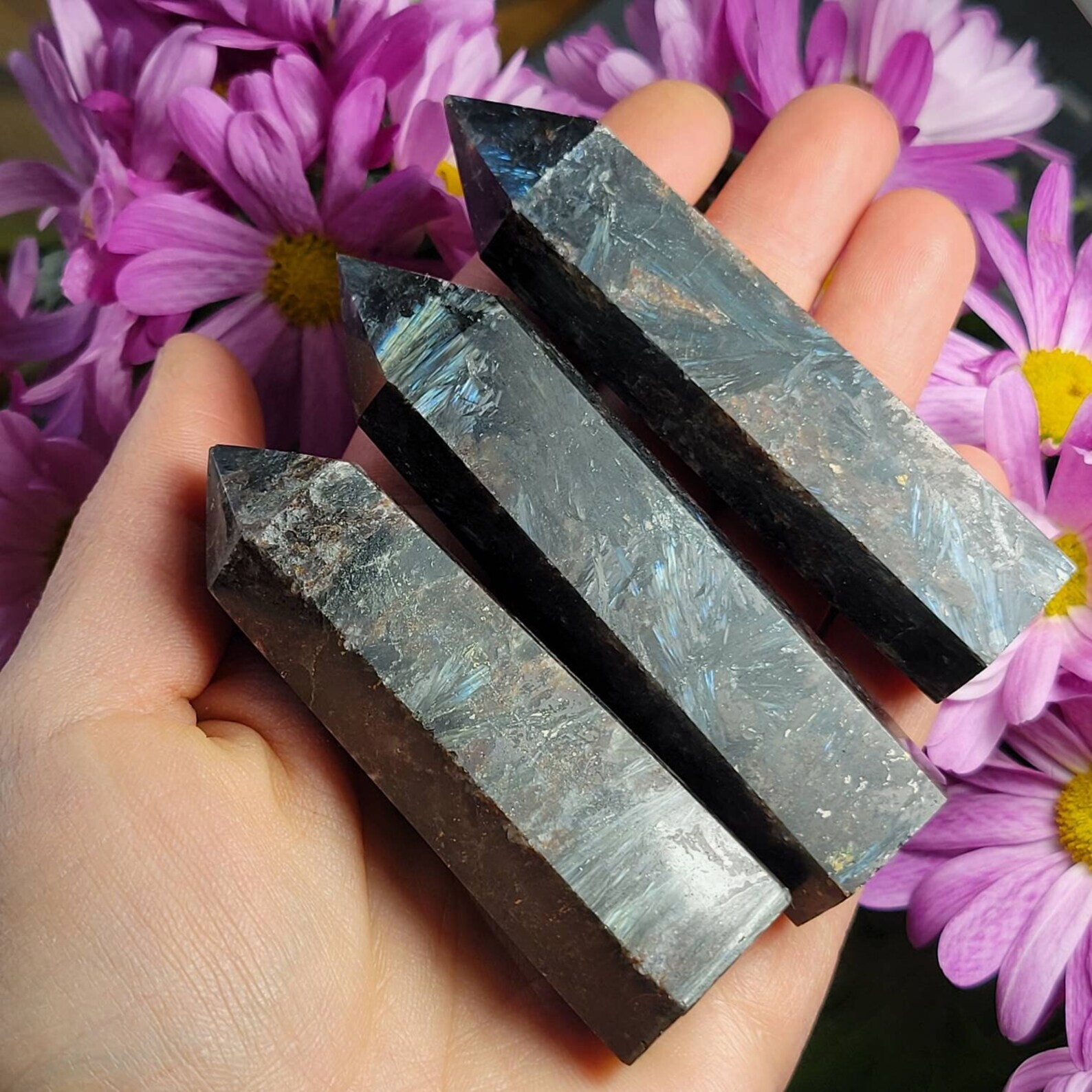 2025NEWFIND Arfvedsonite Tower Point Flash Stone Wand Healing Reiki Home Decor