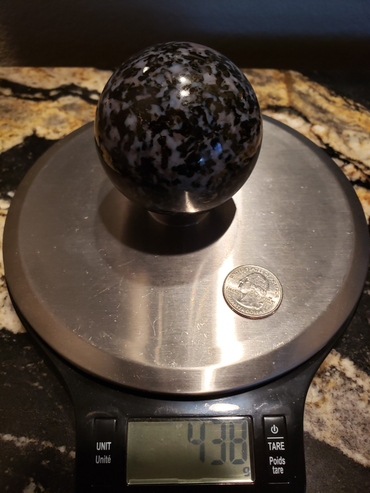 2.55″ Indigo Gabbro Mystic Merlinite Blizzard Stone Crystal Sphere, 438g