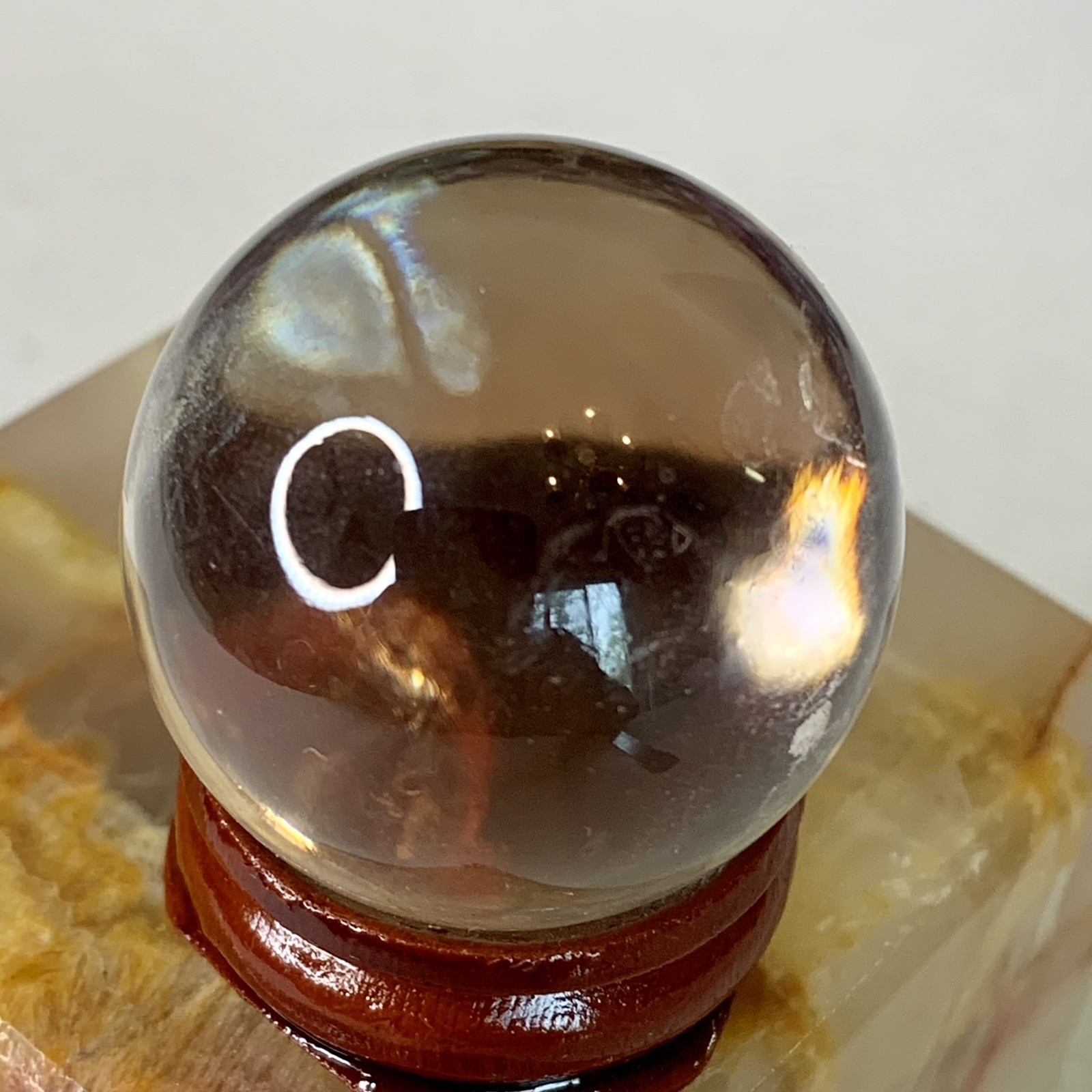 Clear Crystal Ball Quartz Glass Sphere Orb With Wood Display Stand Base New 1.3″