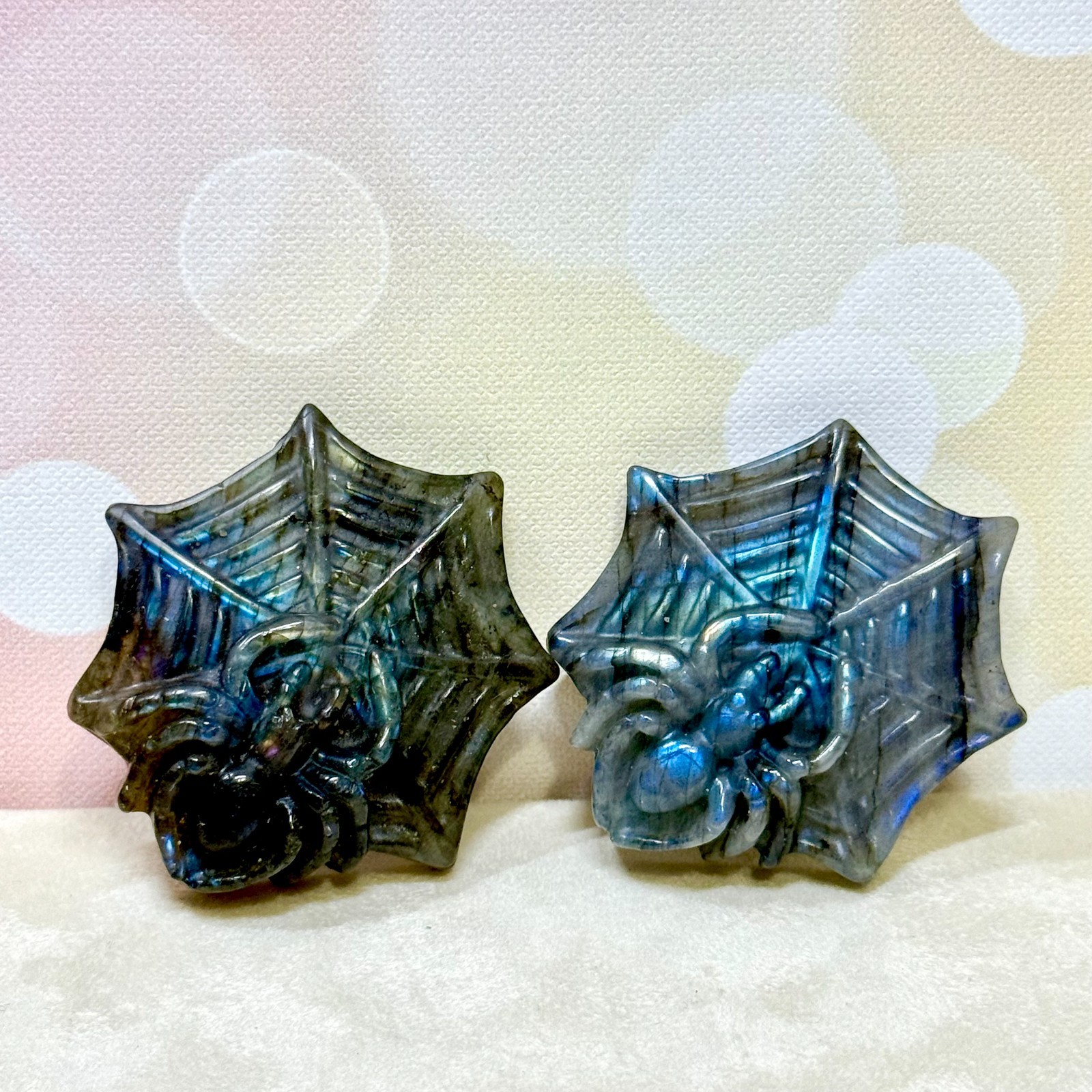 Labradorite Spider Web Crystal Carving – Natural Gemstone Carved Cabochon 1.8″