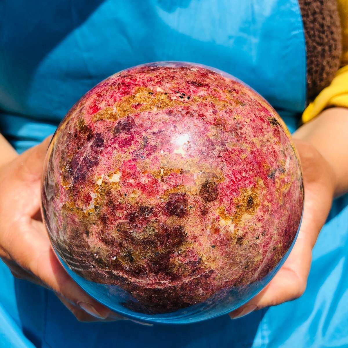 7.04LB Natural Rhodonite Crystal Sphere Pink Black Healing Gem Stone 4799