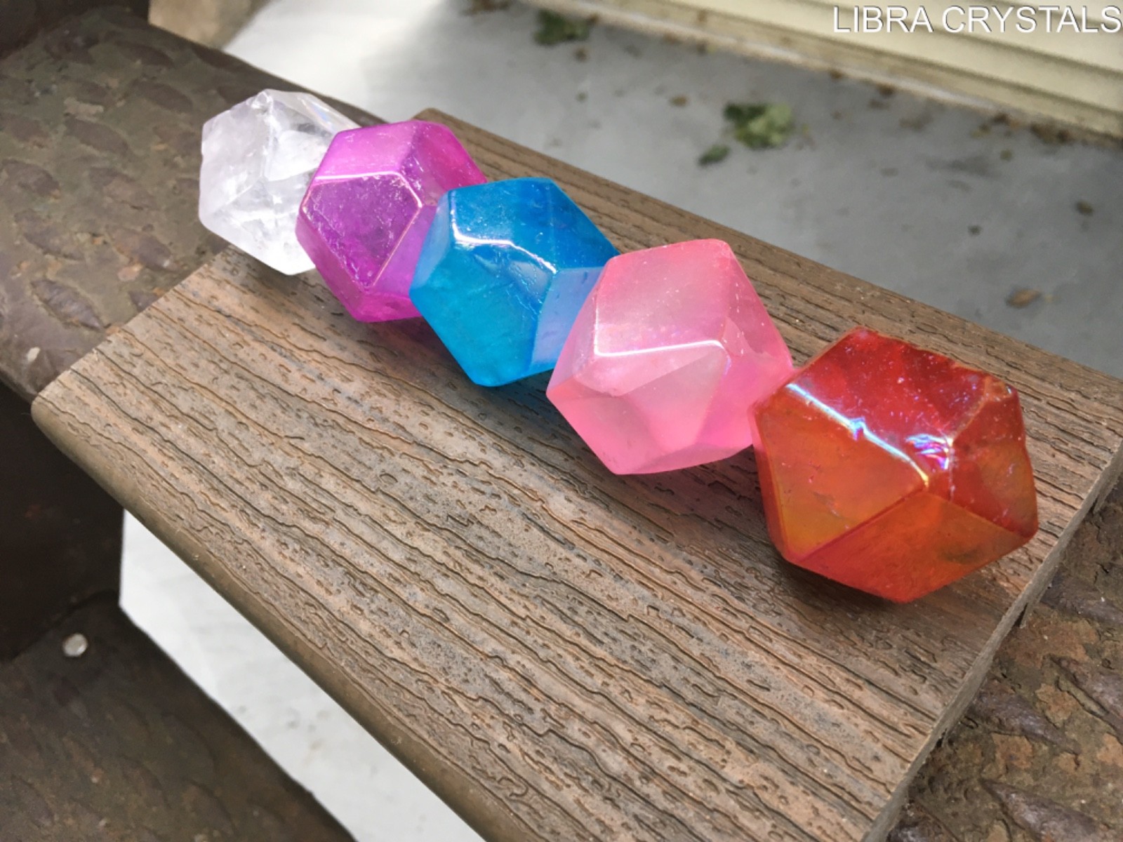 Rainbow Aura Quartz Crystal Grid Set 5 Piece Sacred Geometry Divination Stones