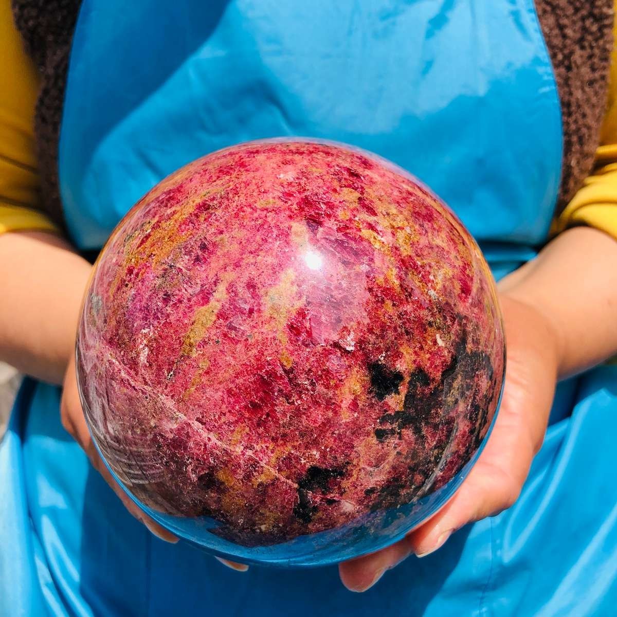 7.67LB Natural Rhodonite Crystal Sphere Pink Black Healing Gem Stone 4791
