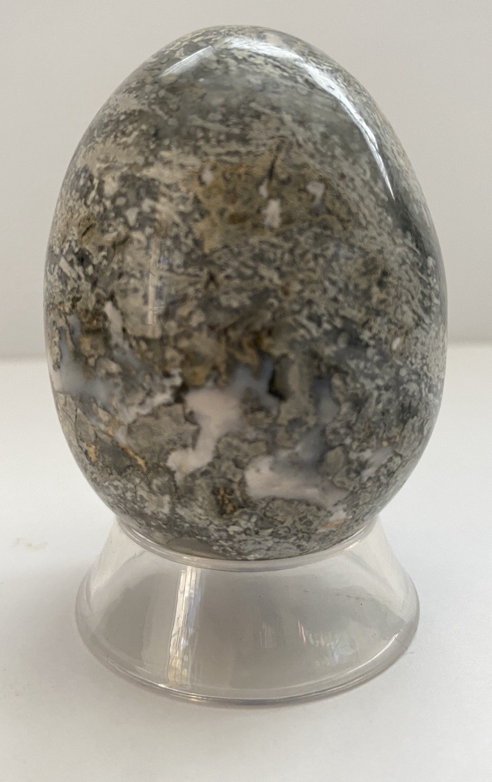 Natural Onyx Stone Egg With Stand Hand Polished Banded Agate Calcite Crystal