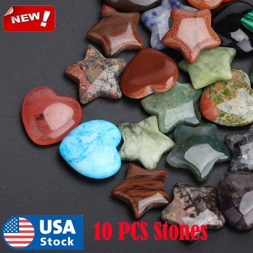 10PCS Natural Crystal Star Quartz Carved Heart Shaped Healing Love Gemstone