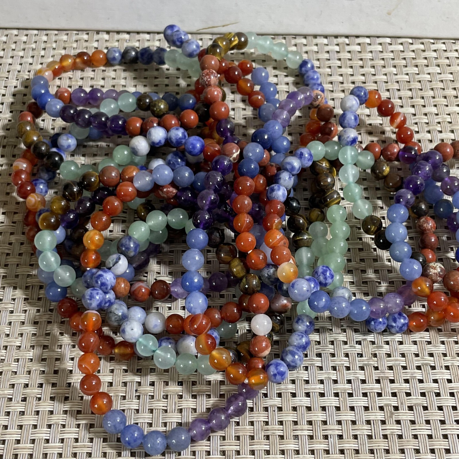Wholesale 5 Pcs mixed gem stone 6mm Quartz Crystal Stretch Bracelet