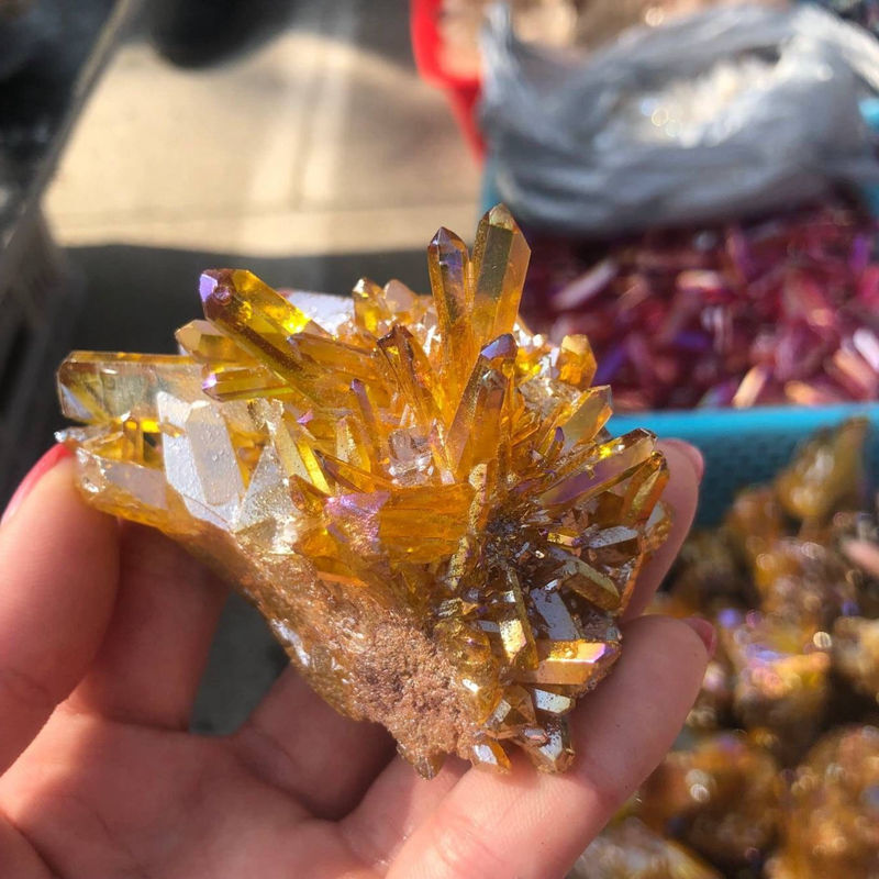 50g Natural Yellow Aura Titanium Gemstone Quartz Crystal Cluster VUG Specimens