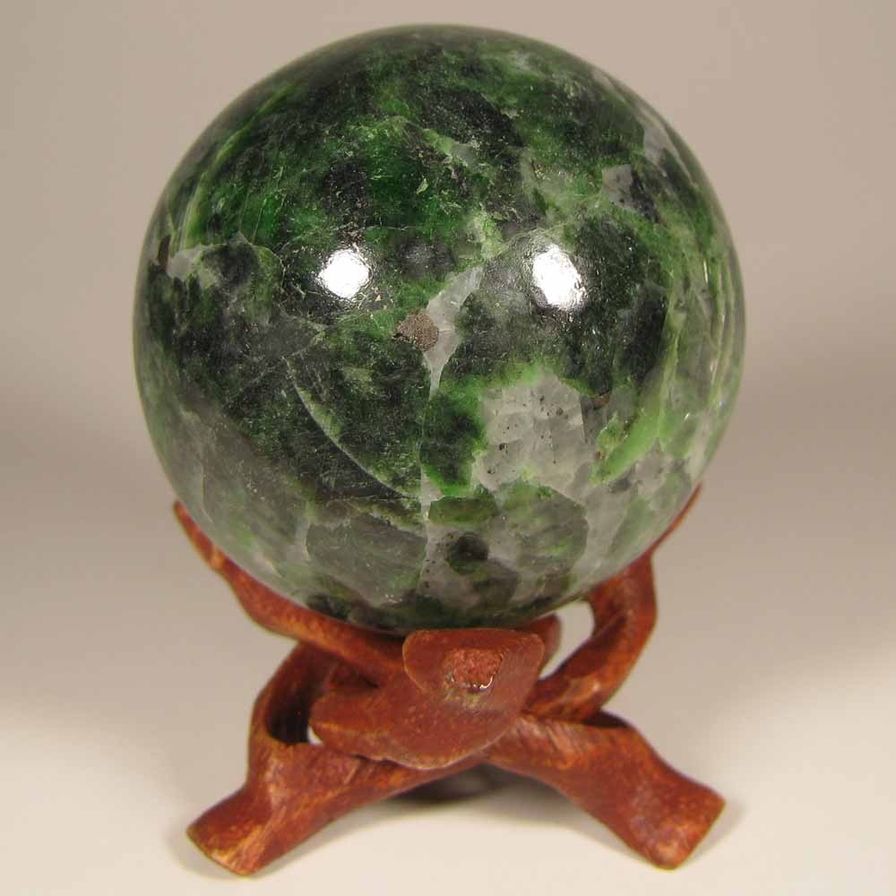 2″ Rare Green CHROME DIOPSIDE Gemstone Sphere w/ Stand – Siberia, Russia – 52mm