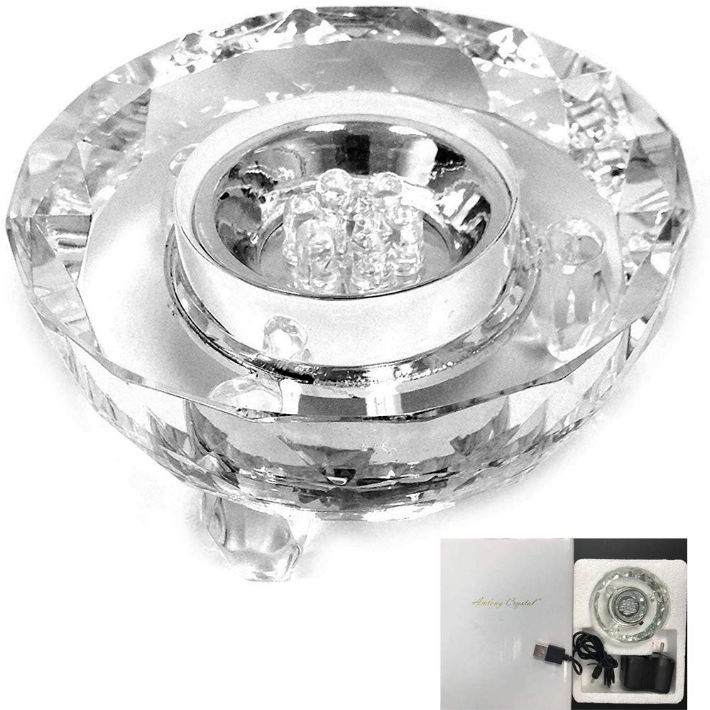 Round Crystal Display Stand 3″ x 3″ x 2″ – 4 Color LED Light Base