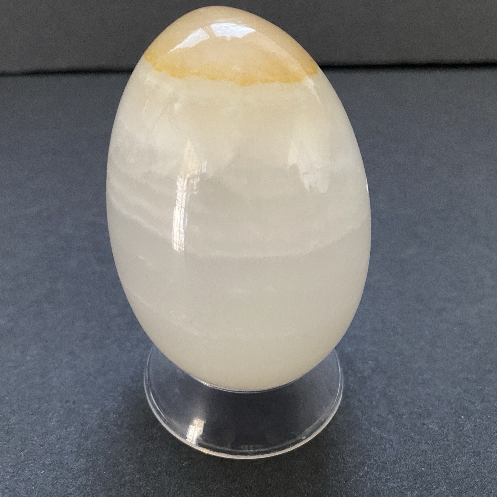 Natural Onyx Stone Egg With Stand Hand Polished Banded Agate Calcite Crystal