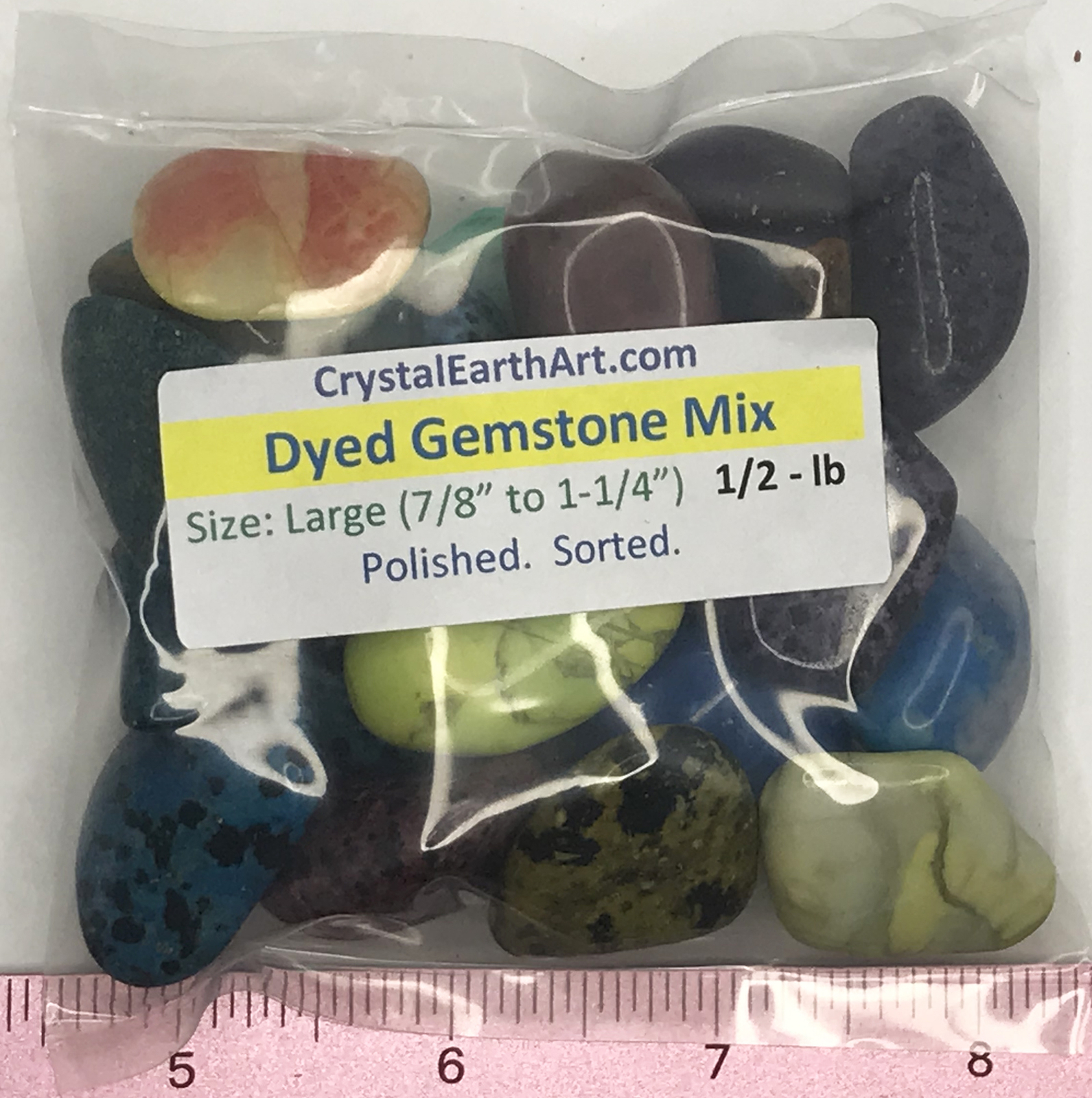 Gemstone Mix dyed Large (7/8″ to 1-1/4″) polished mixed gemstones. 1/2 lb.