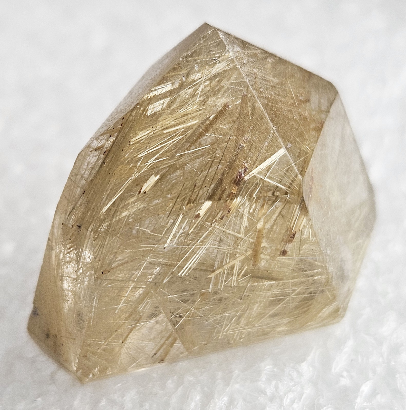 Lustrous Golden Rutile in Quartz Point, Brazil, 1” x 0.8” x 0.7” + Free Stand
