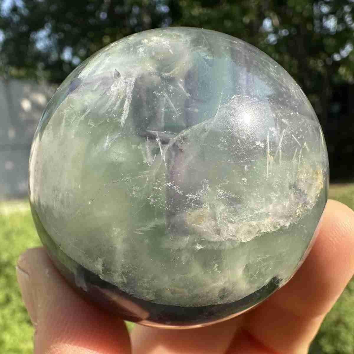 210g Natural Feather Fluorite Quartz Sphere Crystal Ball Reiki Healing Decor