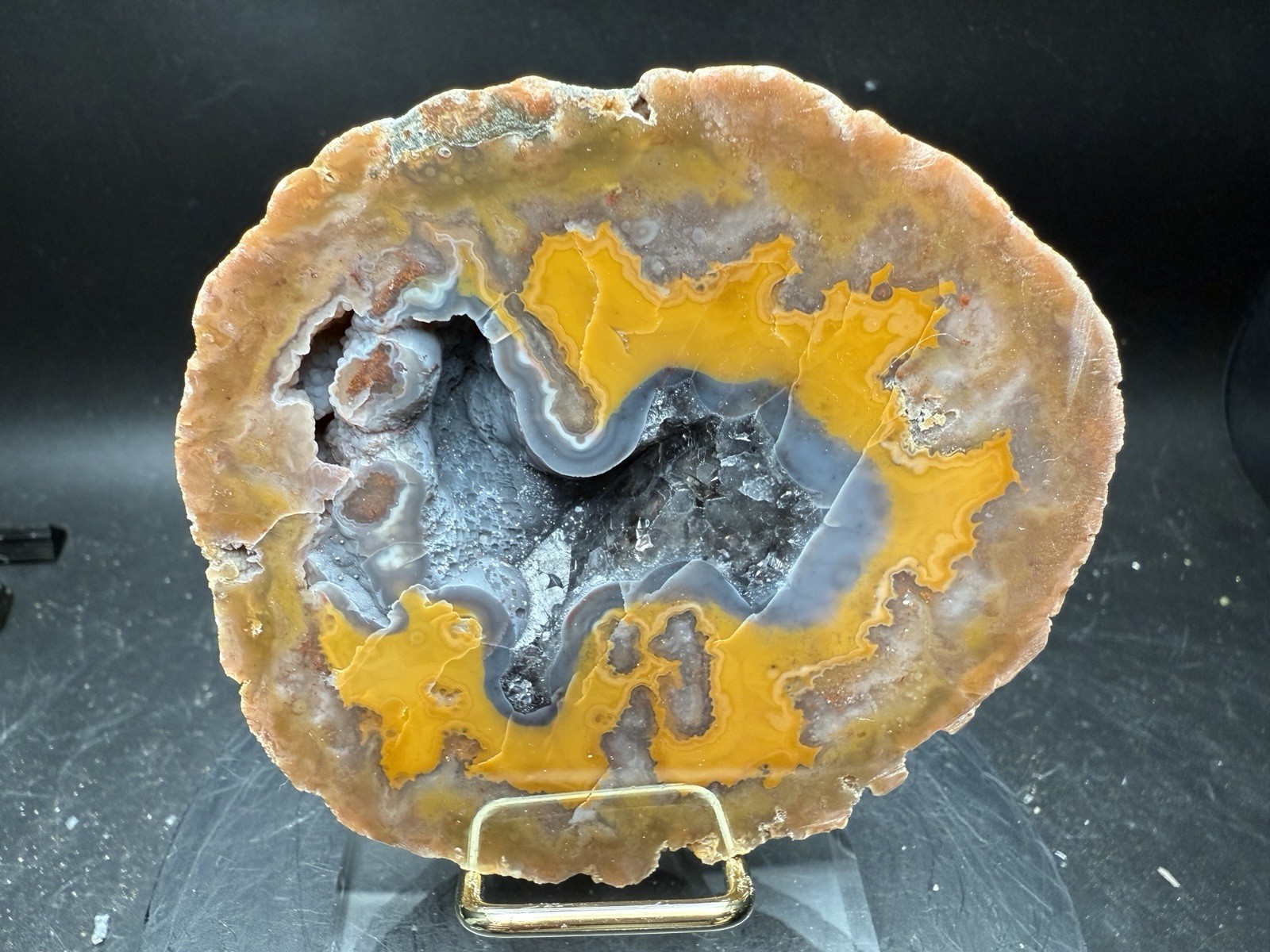 Polished Kentucky Agate Geode Smoky Quartz Botryoidal Yellow banding Estill Co.