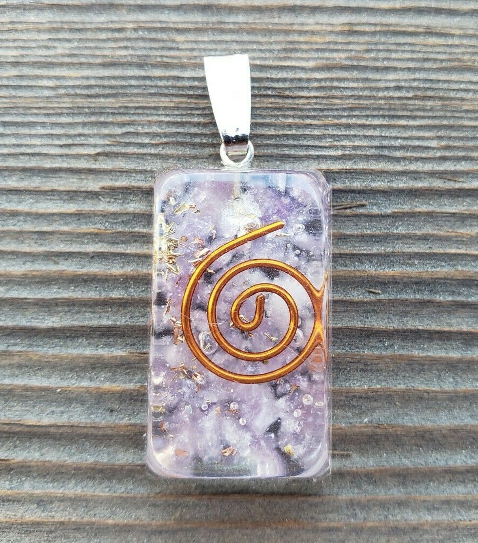 ORGONE LEPIDOLITE GEMSTONE RECTANGLE PENDANT ORGONITE (ONE)