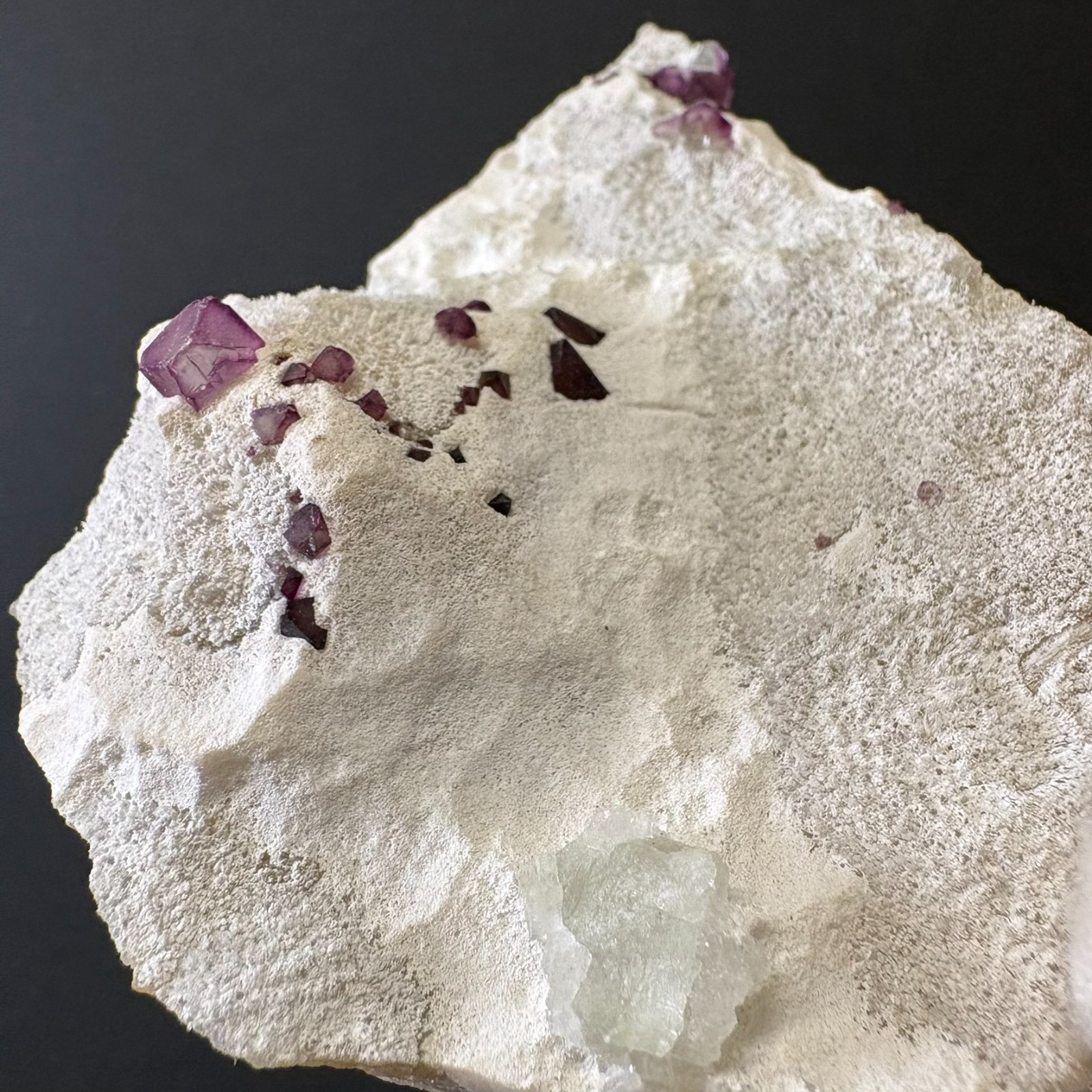 Natural Green & Purple Octahedron Fluorite on White Druzy Crystal Specimen B13