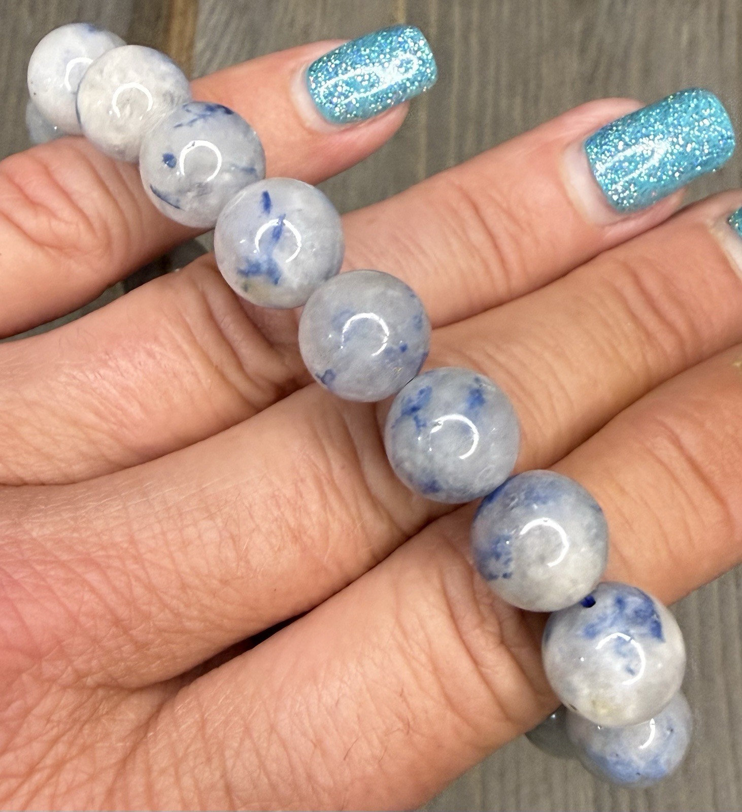 Natural Dumortierite in Quartz 8mm Stretch Bracelet Blue Inclusion Crystal Stone