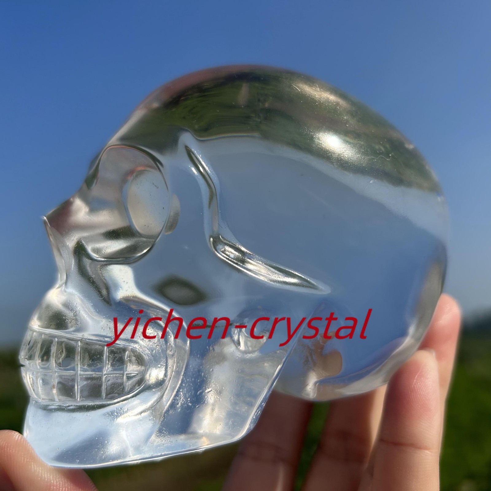 850G+ Large Smelting Stone Hand Carved Quartz Crystal Skull Reiki Heal Gift 1pc