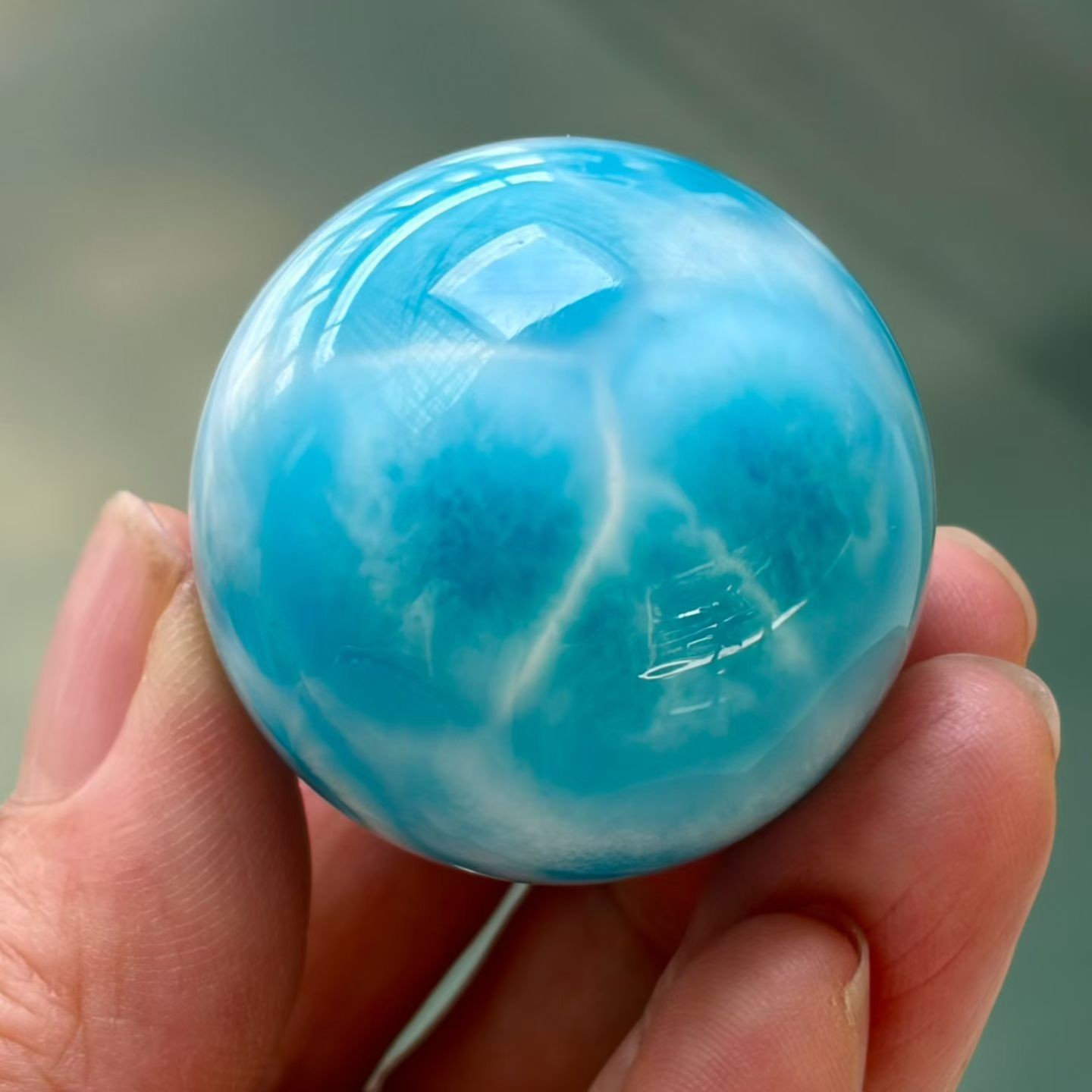 36mm Natural Larimar Gem stone Quartz Sphere Crystal Energy Ball Reiki Decor
