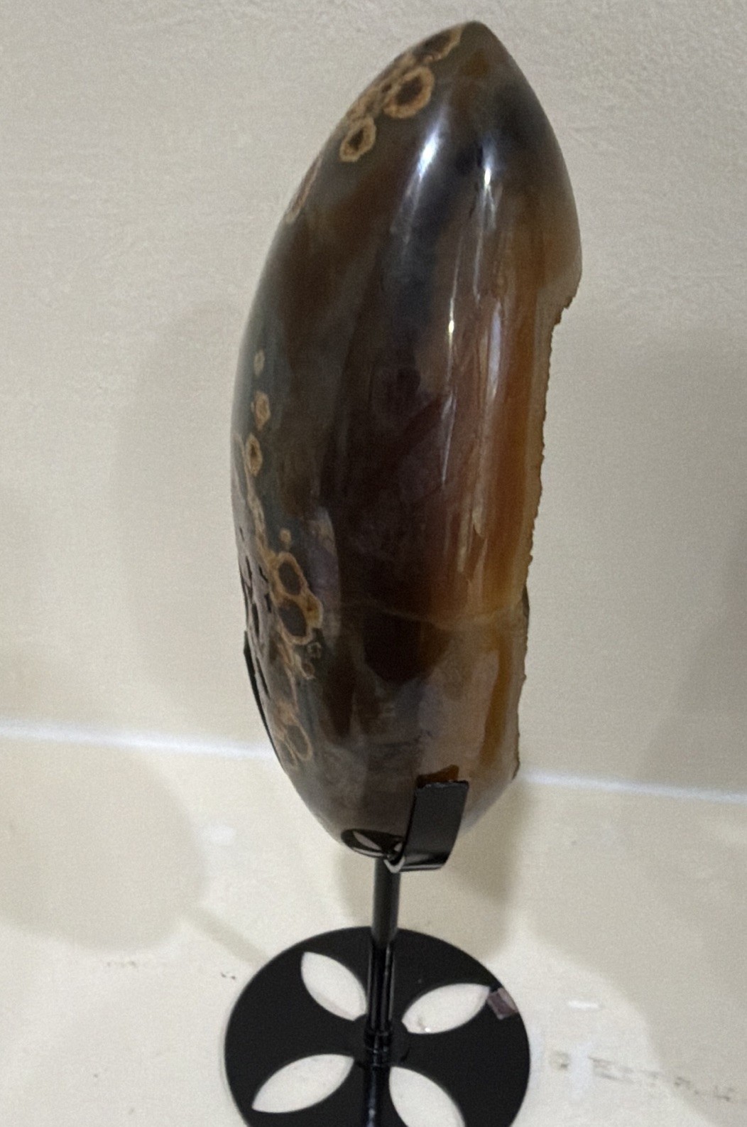 Polished Druzy Geode Agate Egg Crystal Mineral Display Specimen on Metal Stand