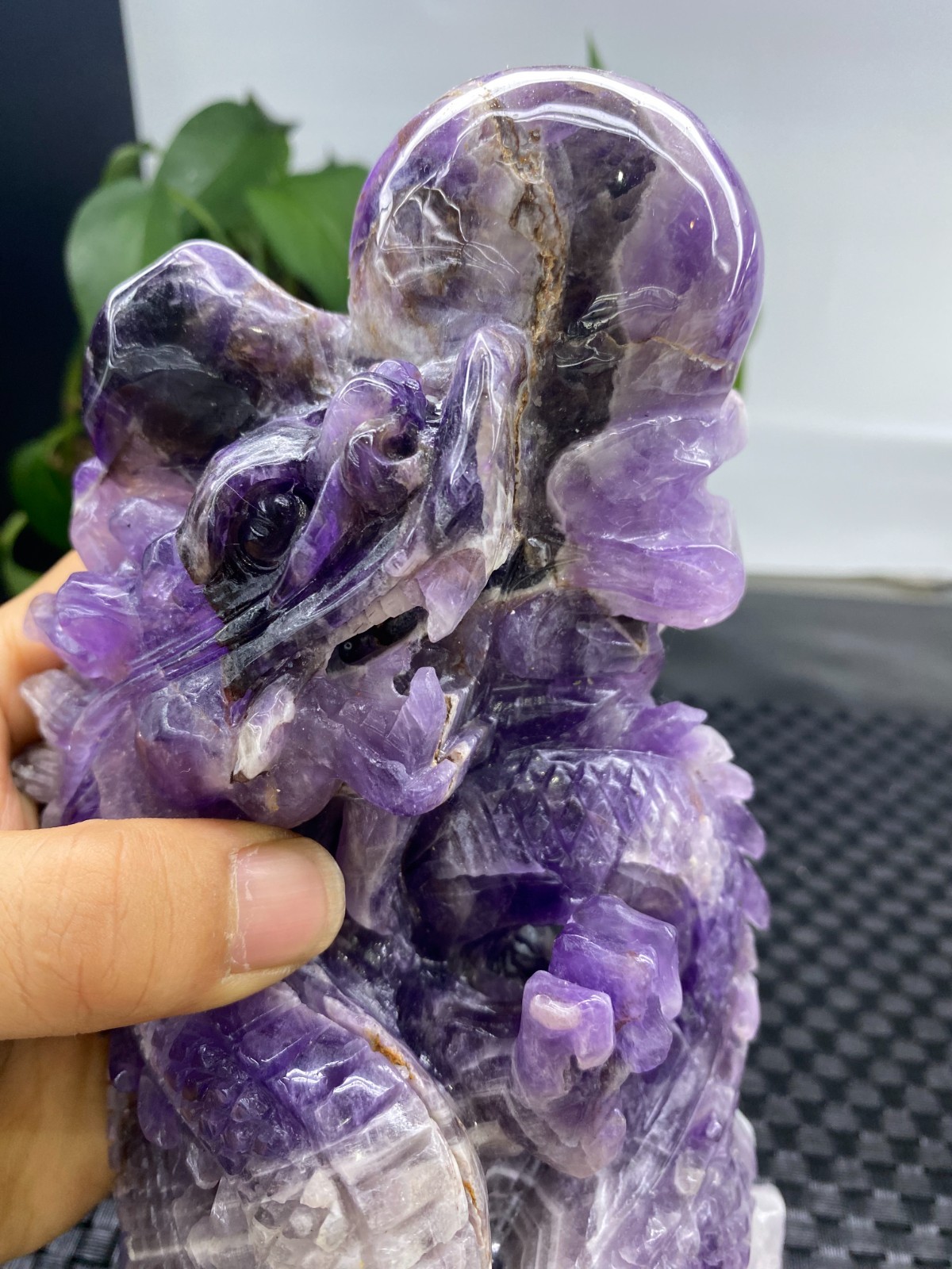 3.67lb Natural Dreamy Amethyst Quartz Carved Dragon Skull Crystal Reiki healing