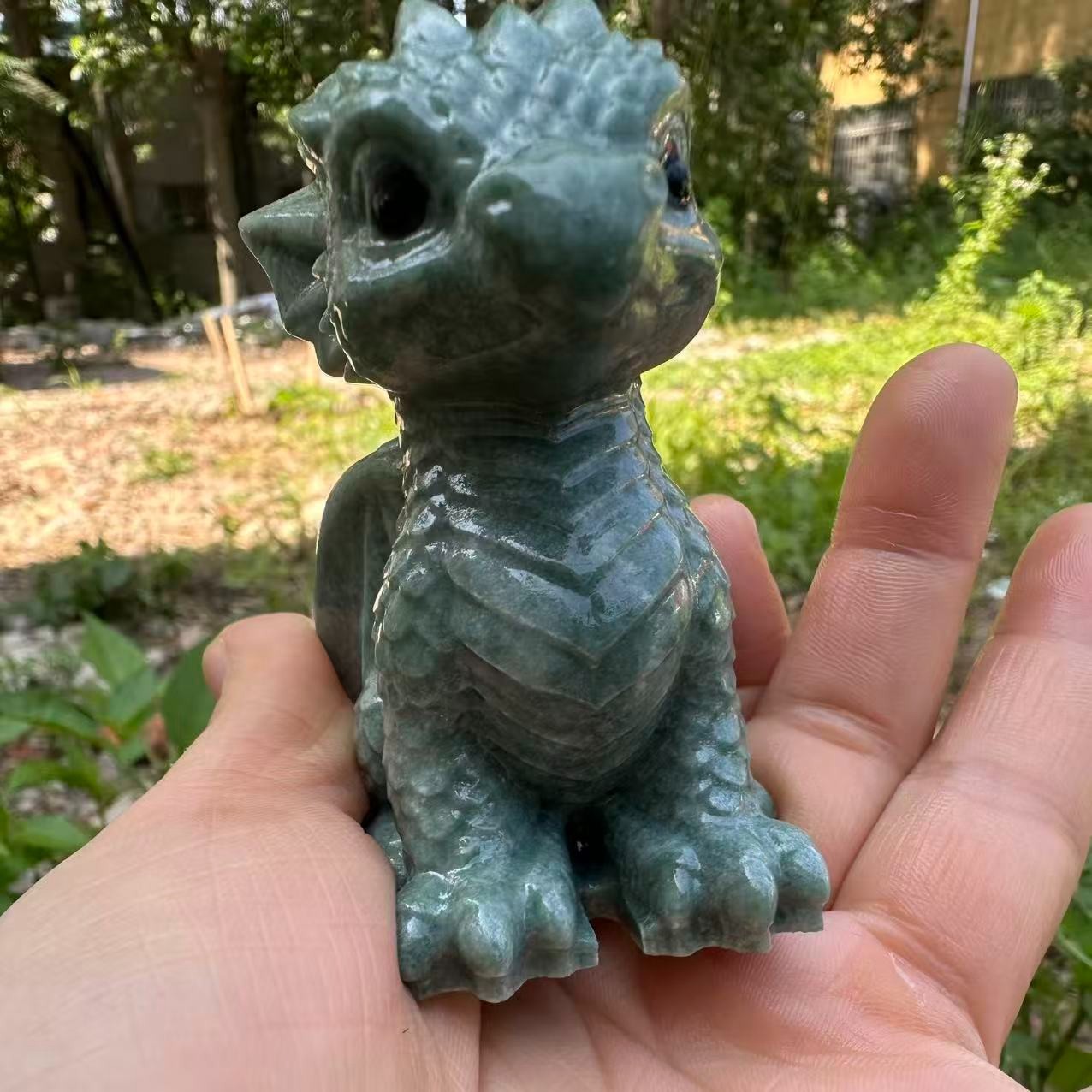 1pc Natural Lushan Jade Quartz Carved Little Dragon Skull Crystal Reiki Decor
