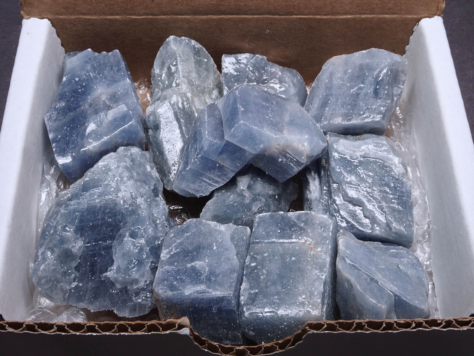 Blue Calcite Box 1/2 Lb Natural Blue Crystal Chunks Raw Mineral Specimens