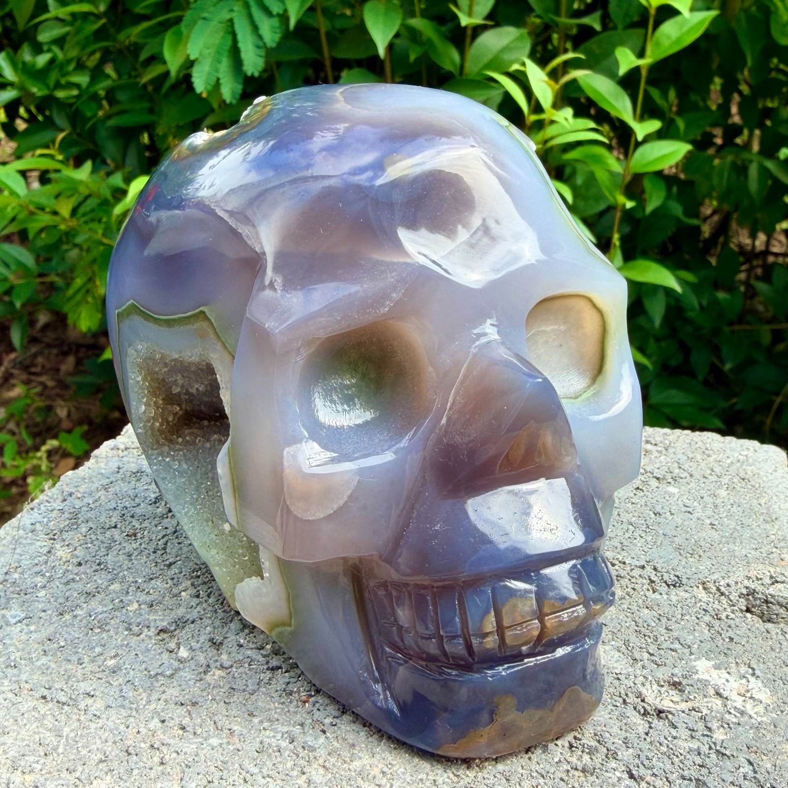 2.87lb Amethyst agate crystal cave skull, Rare hand carved skull specimen