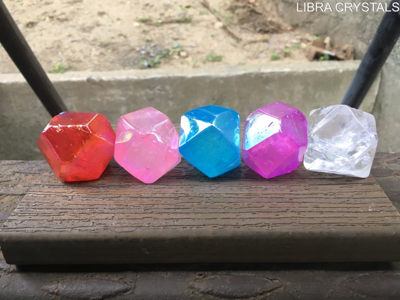 Rainbow Aura Quartz Crystal Grid Set 5 Piece Sacred Geometry Divination Stones