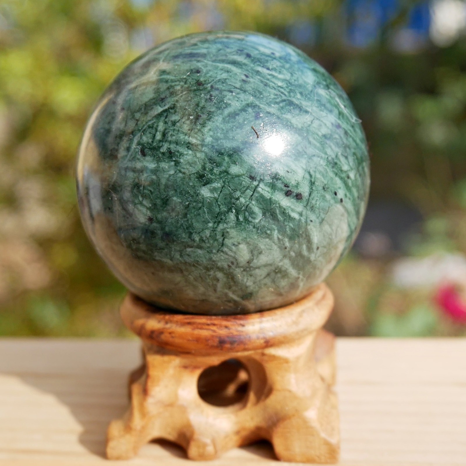 2“Green Jade Ball Crystal Sphere Natural Stone Healing Luck Abundance Meditation