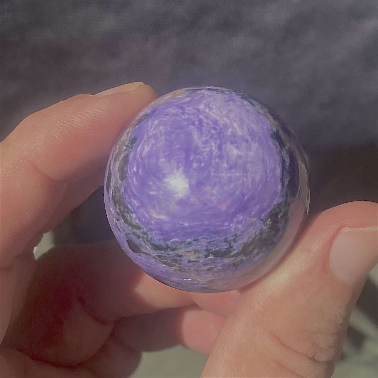 Charoite Fine Grade 36 Milliter Sphere w/ Display Stand 64 Grams Siberia Russia