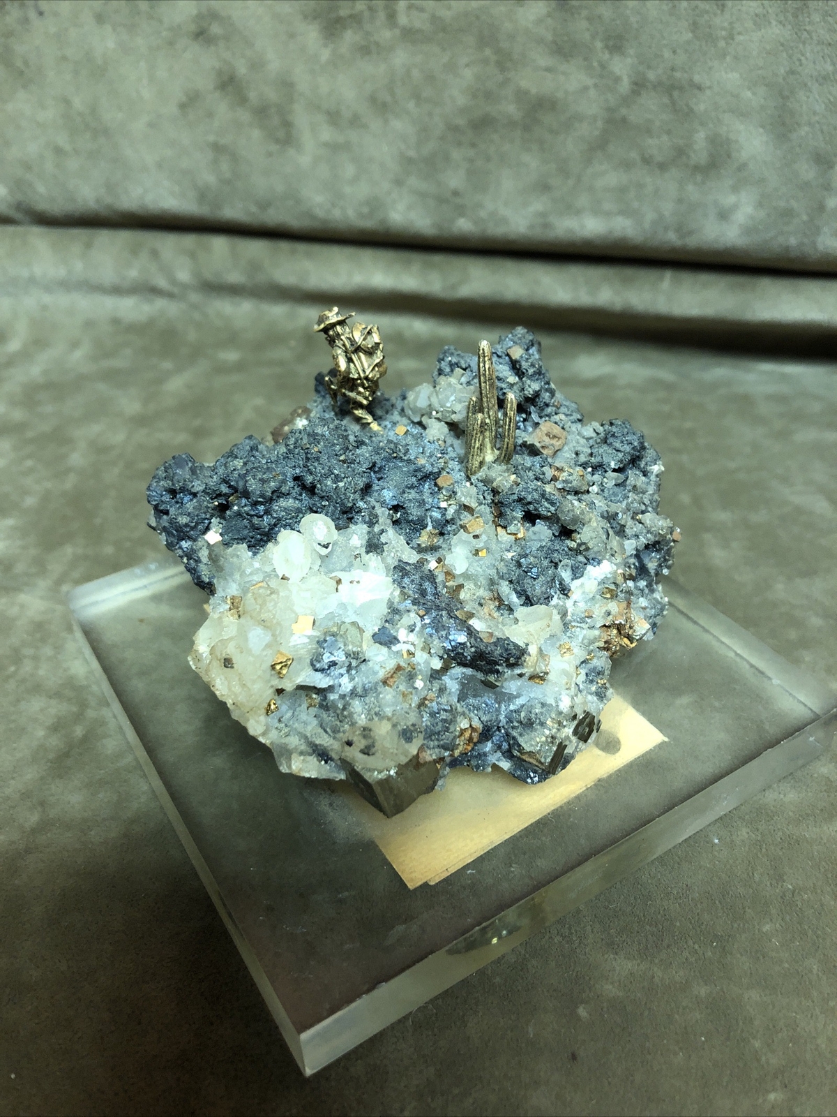 Vintage Mother Lode Pyrite Mineral Specimen Mexico Acrylic Lucite Base