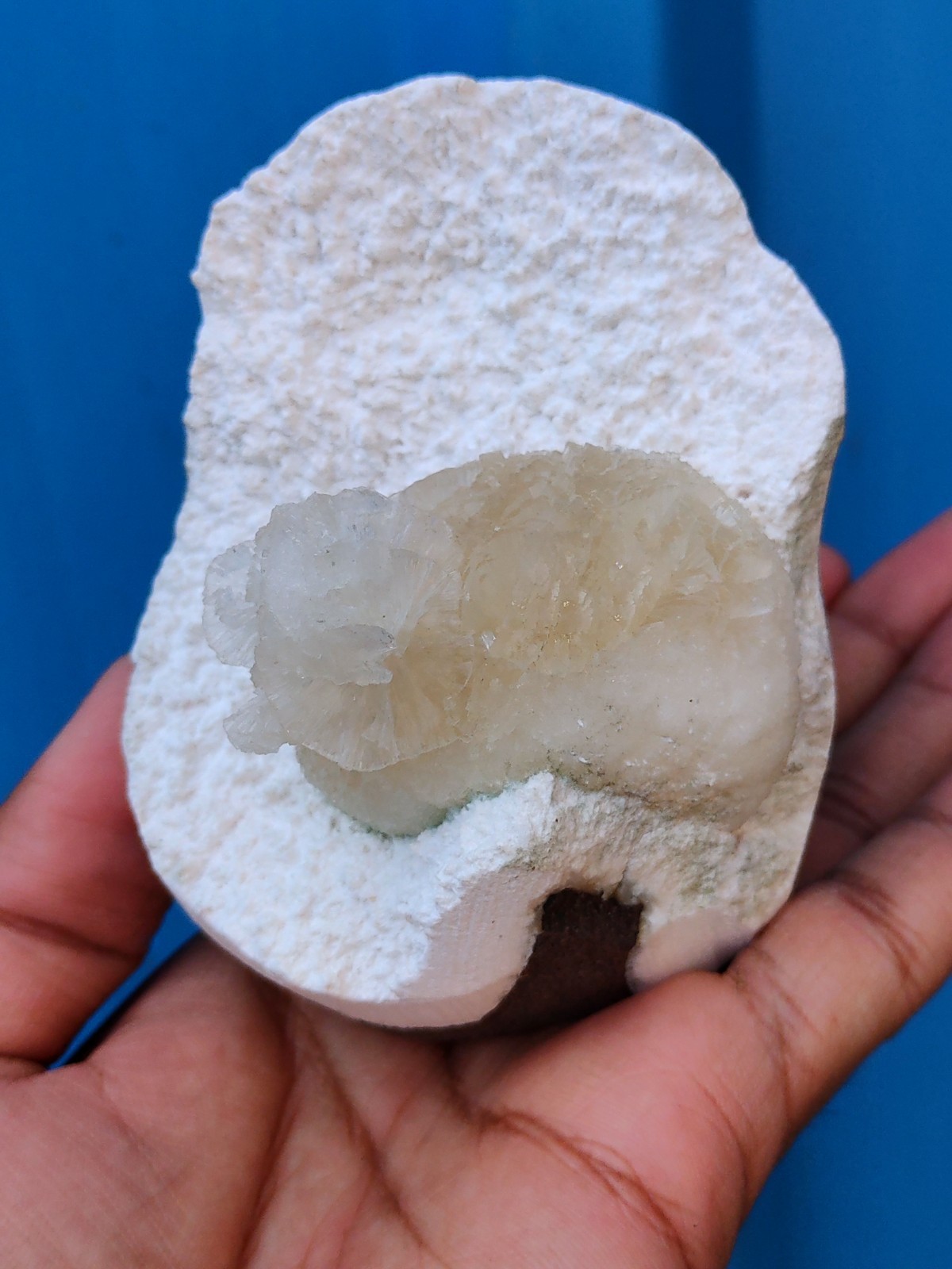 Yellow Sterlite Ball on Okenite Natural mineral specimen