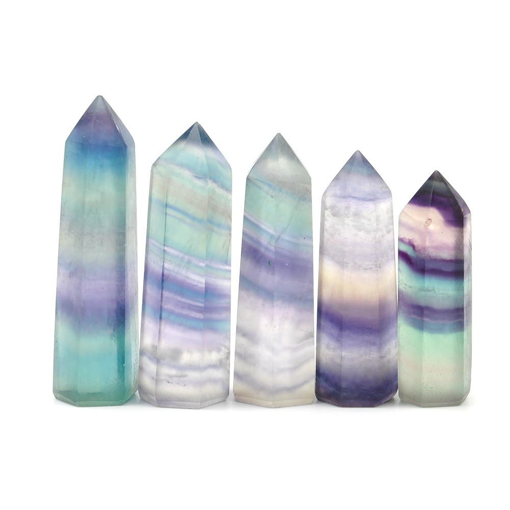 Colorful Natural Fluorite Quartz Crystal Wand Point Healing Stone Gifts