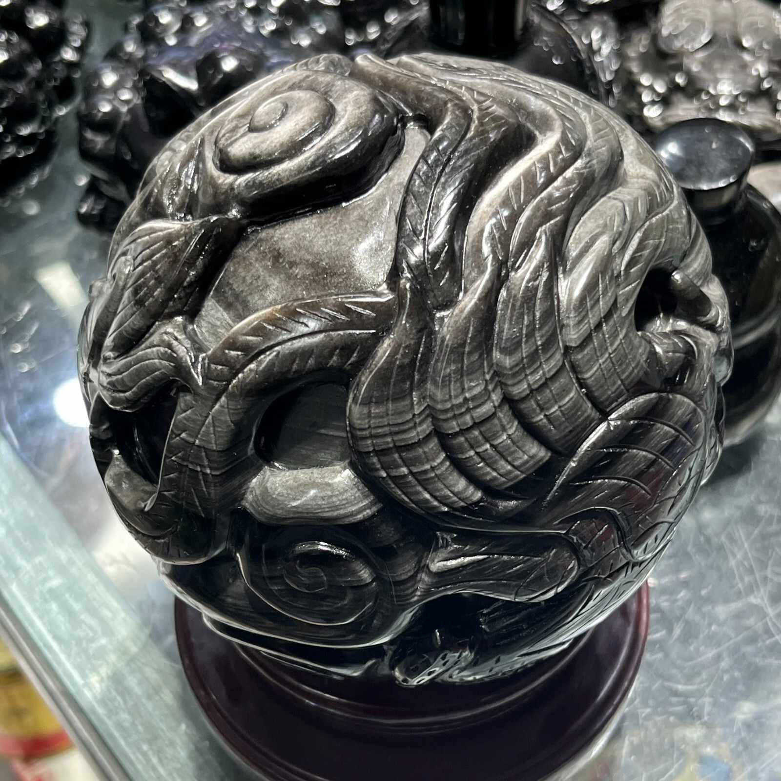 2220g Natural Silver Obsidian Crystal Sphere Healing(Dragon and Phoenix Pattern)