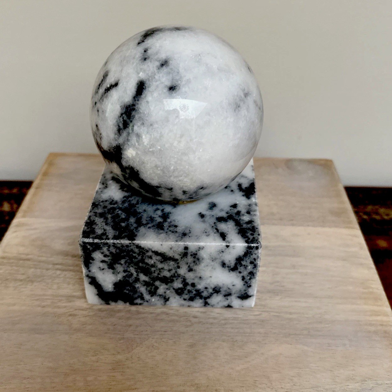 Marble Cube Sphere Swirled Stone Fused Sculpture Modern Minimalist Bookend Decor