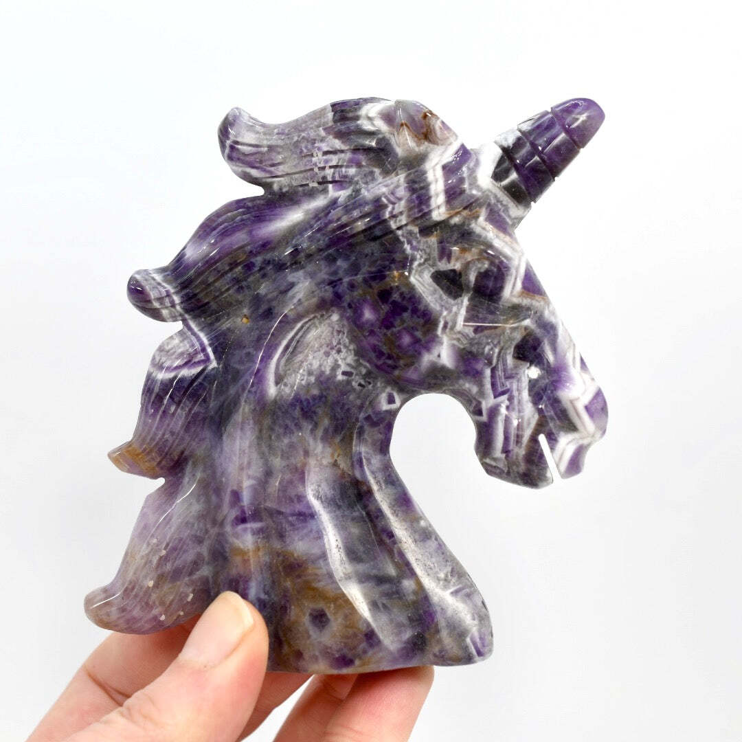 4.25in Chevron Amethyst Crystal Carved Unicorn Head