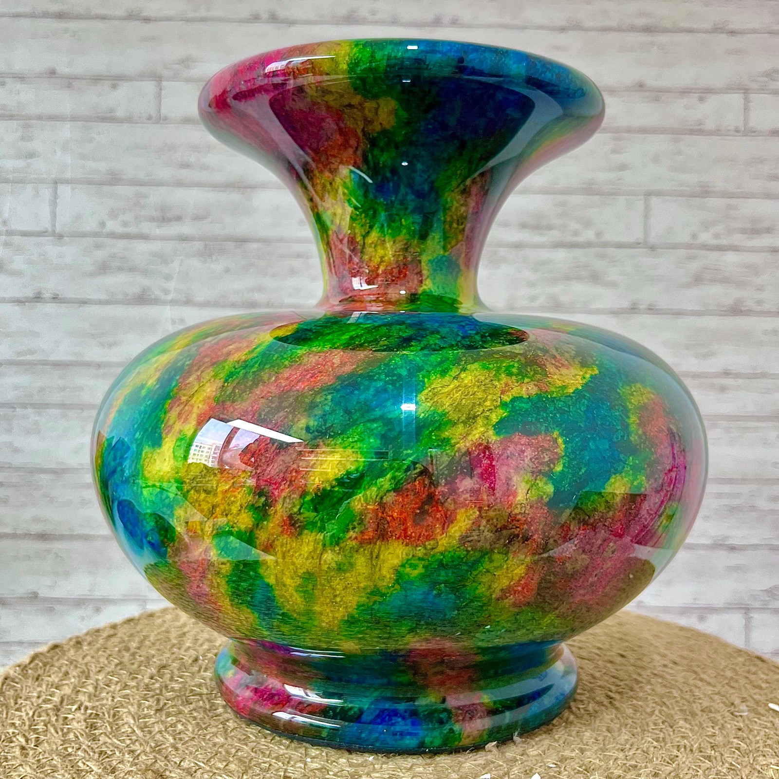 Taiwan Seven Colours Natural Jade Stone Flower Vase Bottle Jar Pot 10.6 lb